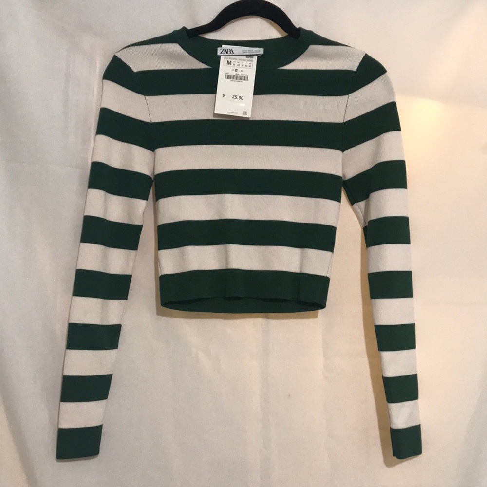 Zara striped green and white top